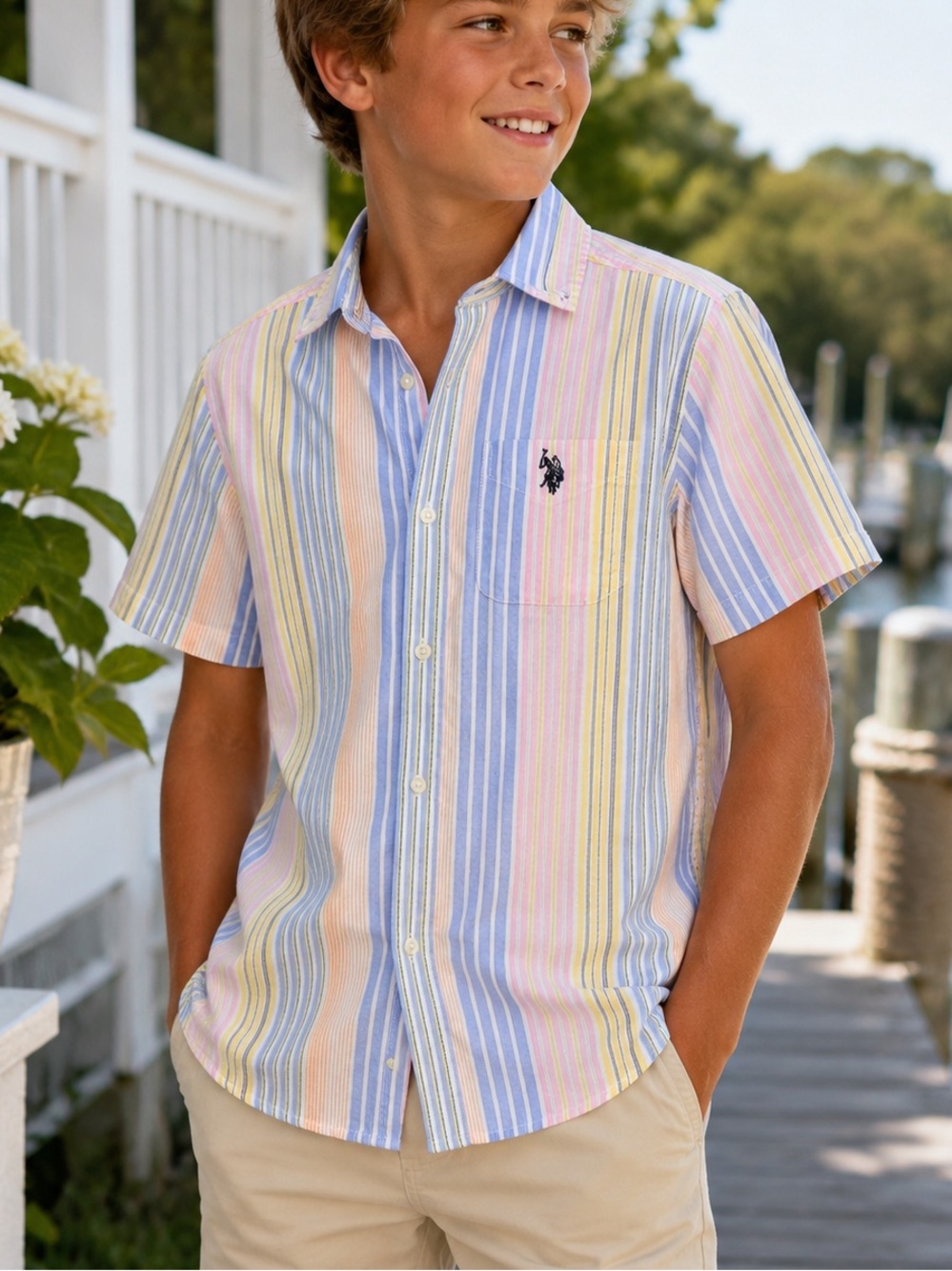 U.S. Polo Assn. Pastel Multicolor Striped Button Down Shirt Size L